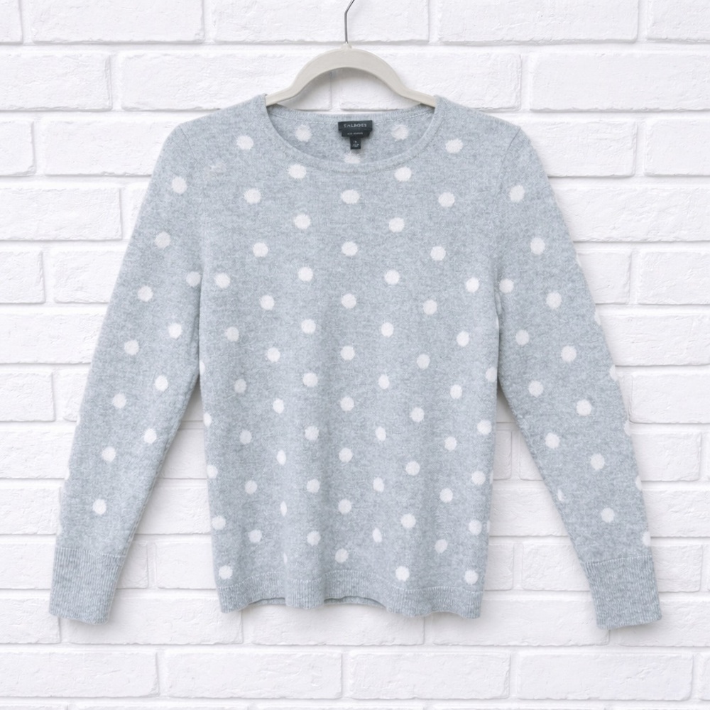 Talbots CASHMERE BUTTON CUFF SWEATER - DOT polka gray medium natural fibers